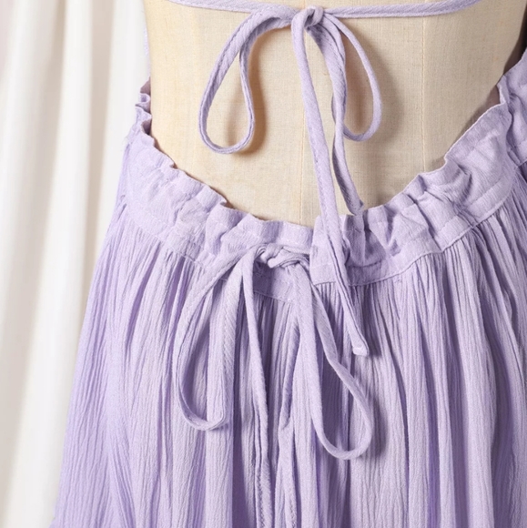 Lilac Layered Mesh Skirt Backless Halter Boho Beach Mini Dress - Picture 7 of 16
